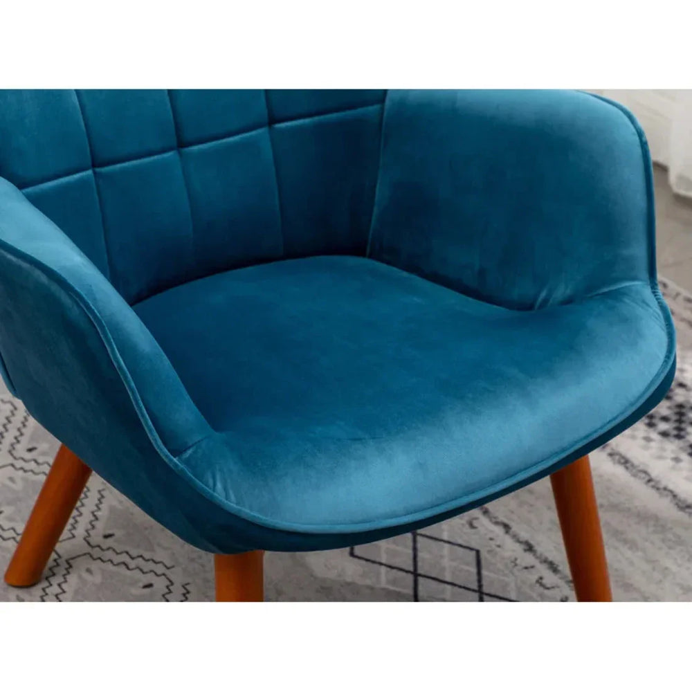 Tufted Curvy Long Back Sea Green Lounge Chair With Ottoman - All India Decor