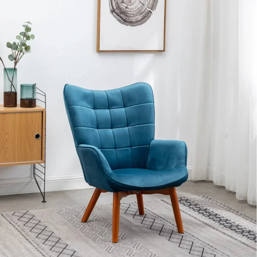 Tufted Curvy Long Back Sea Green Lounge Chair With Ottoman - All India Decor