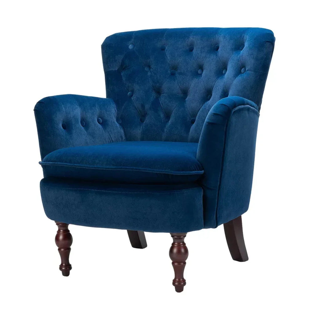 Detailed Tufted Super Comfy Navy Blue Velvet Lounge Chair - All India Decor