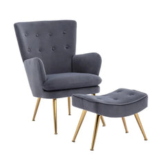 Tufted Long Back Grey Lounge Chair With Ottoman - All India Decor