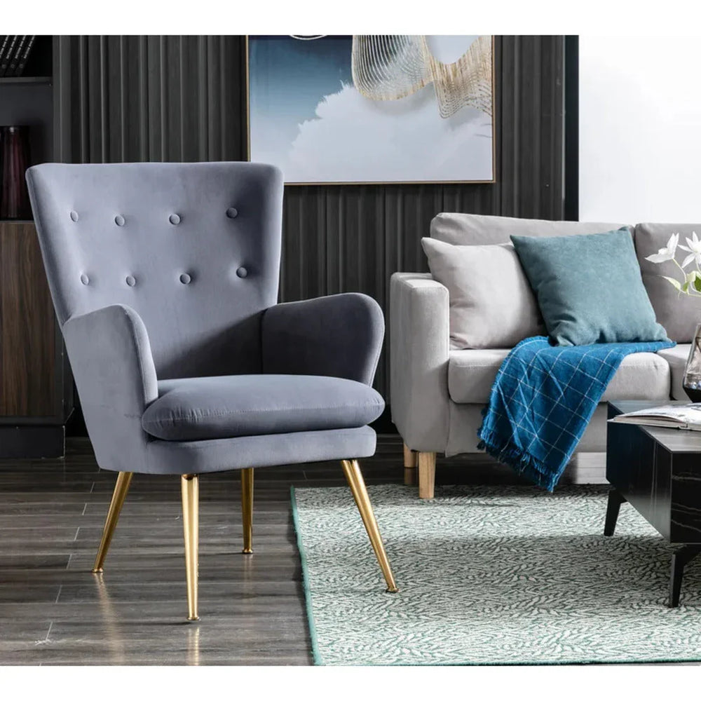 Tufted Long Back Grey Lounge Chair With Ottoman - All India Decor