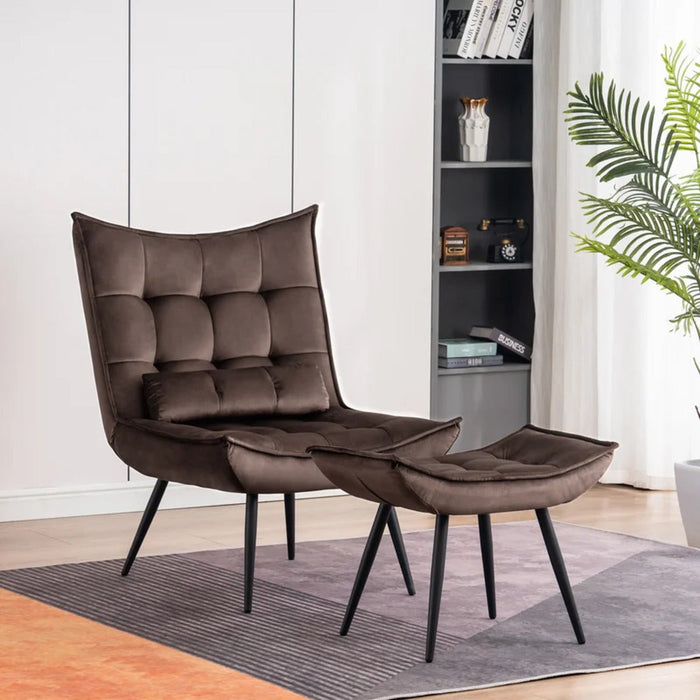 Dark Chocolate Leatherette Armchair With Footrest & Cushion