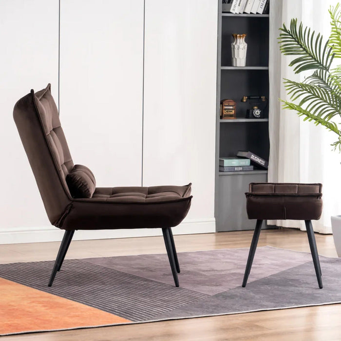 Dark Chocolate Leatherette Armchair With Footrest & Cushion