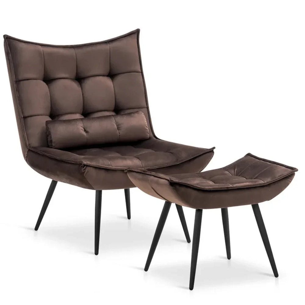 Dark Chocolate Leatherette Armchair With Footrest & Cushion - All India Decor