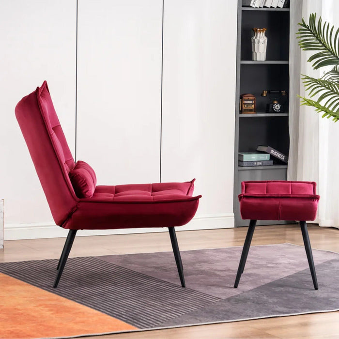 Crimson Leatherette Armchair With Footrest & Cushion