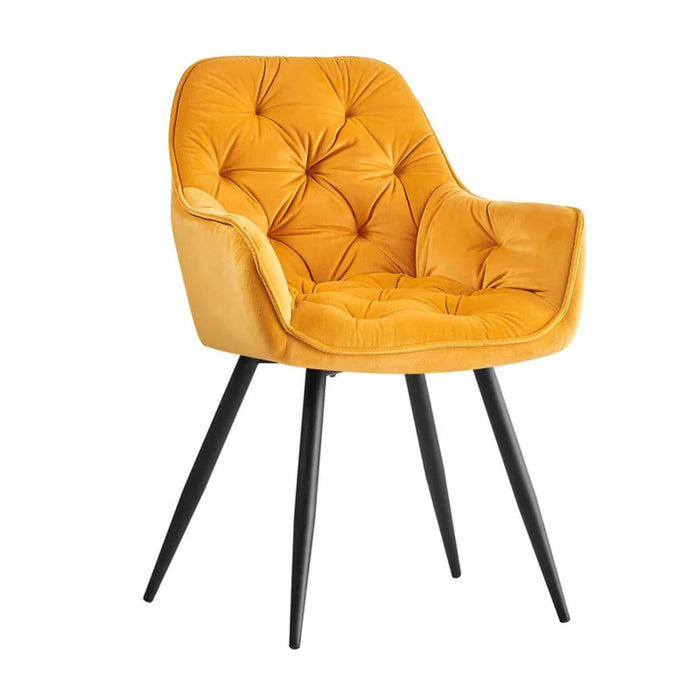 Bright Yellow Comfy Padded Tufted Velvet Lounge Chair