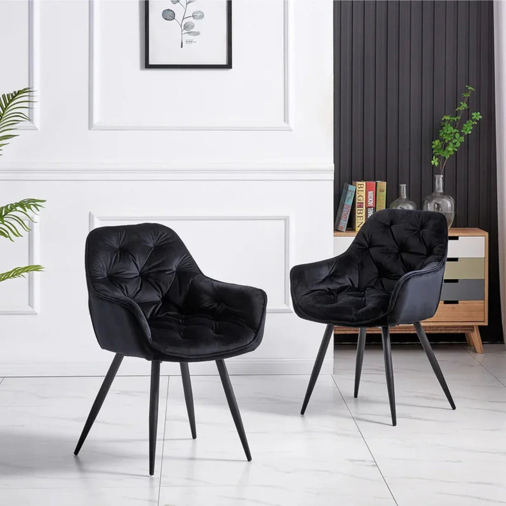 Rich Black Comfy Padded Tufted Velvet Lounge Chair - All India Decor