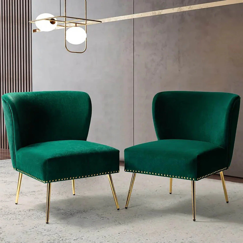 Minimalist Green Velvet Lounge Chairs Set Of 2 - All India Decor