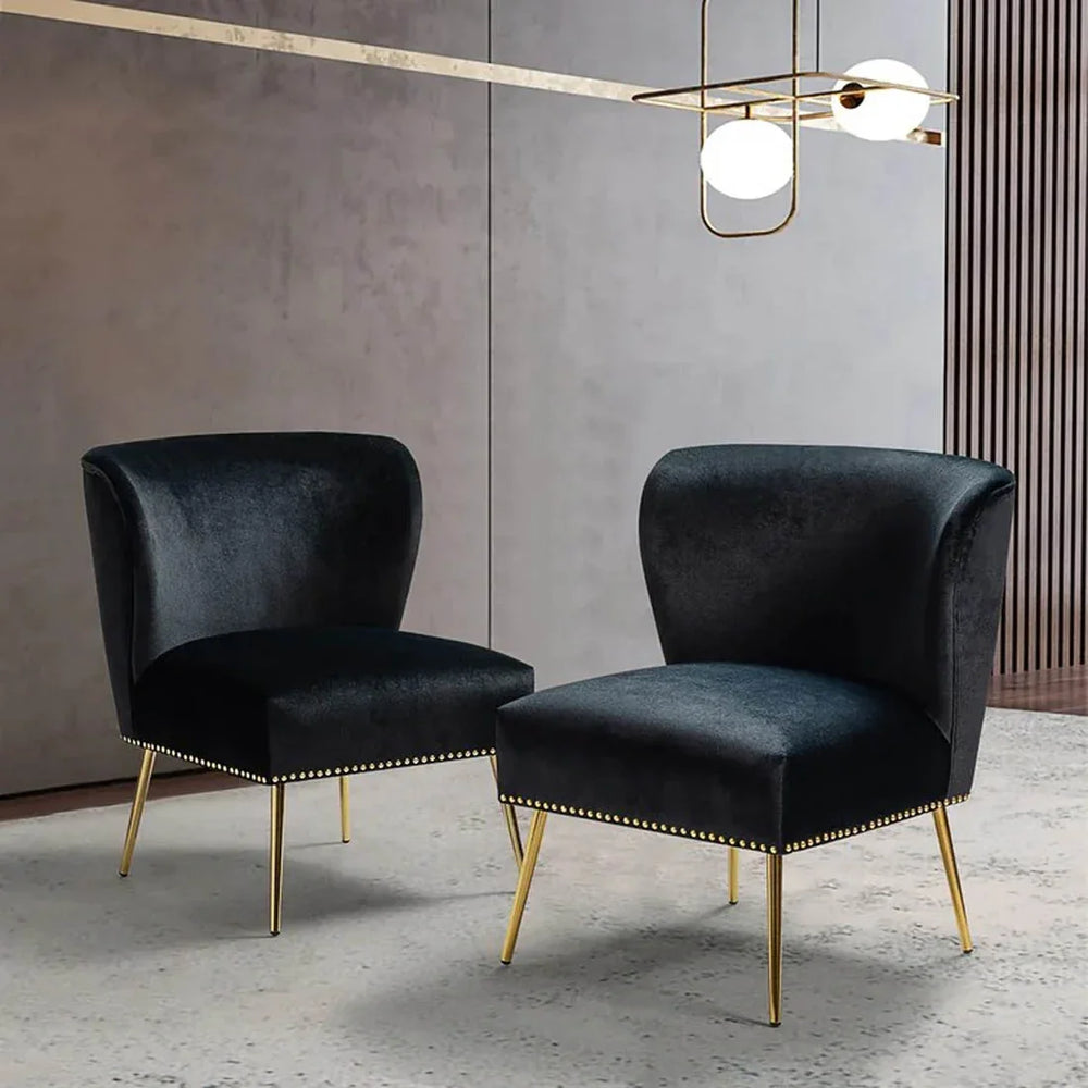 Minimalist Jet Black Velvet Lounge Chairs Set Of 2 - All India Decor