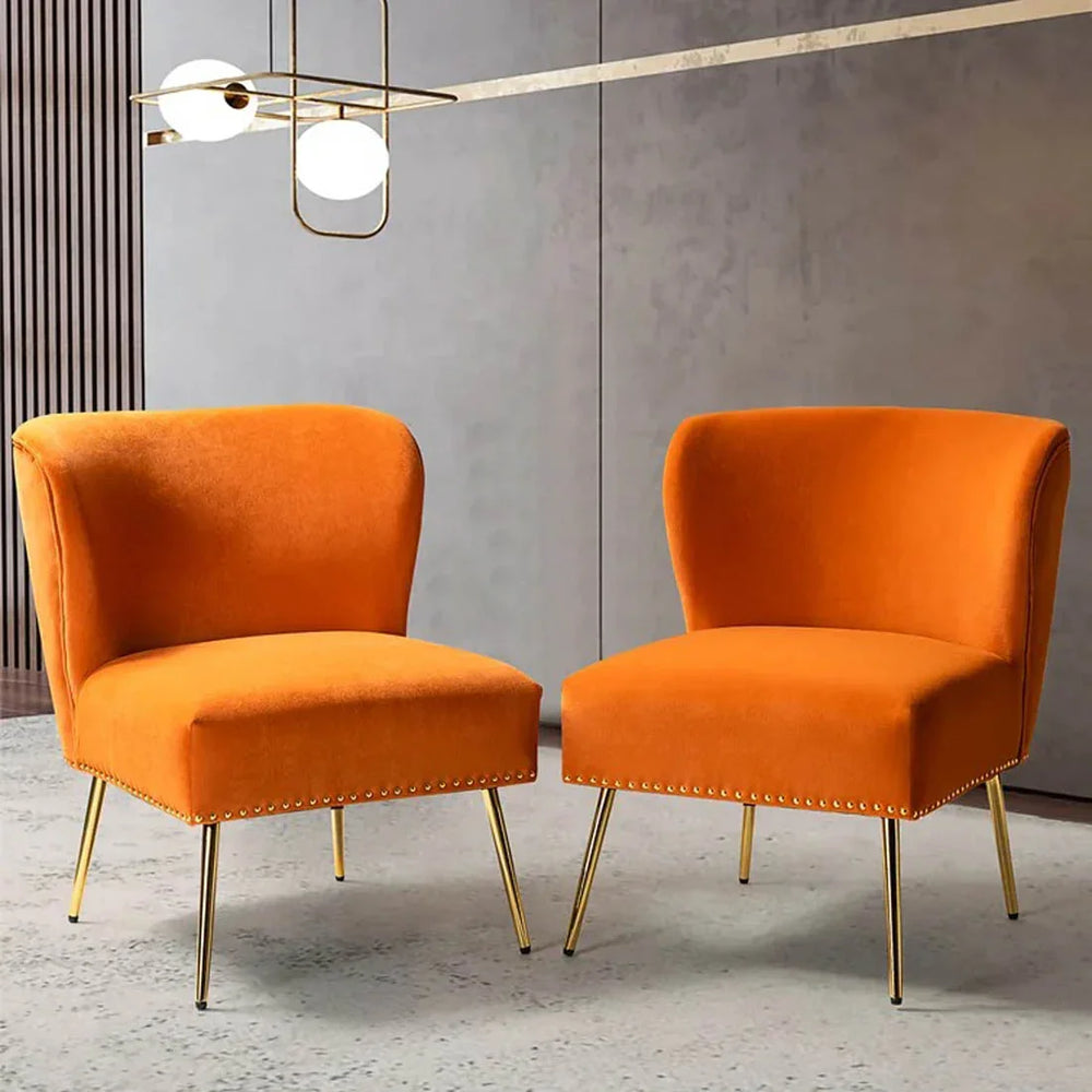 Minimalist Orange Velvet Lounge Chairs Set Of 2 - All India Decor