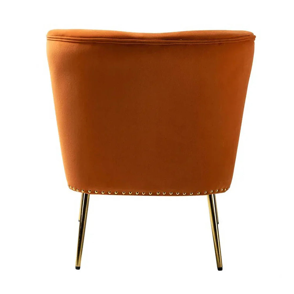 Minimalist Orange Velvet Lounge Chairs Set Of 2 - All India Decor