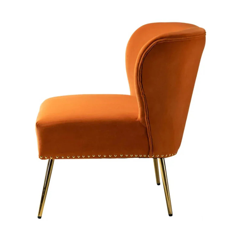Minimalist Orange Velvet Lounge Chairs Set Of 2 - All India Decor