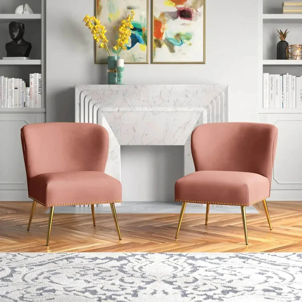 Minimalist Baby Pink Velvet Lounge Chairs Set Of 2 - All India Decor