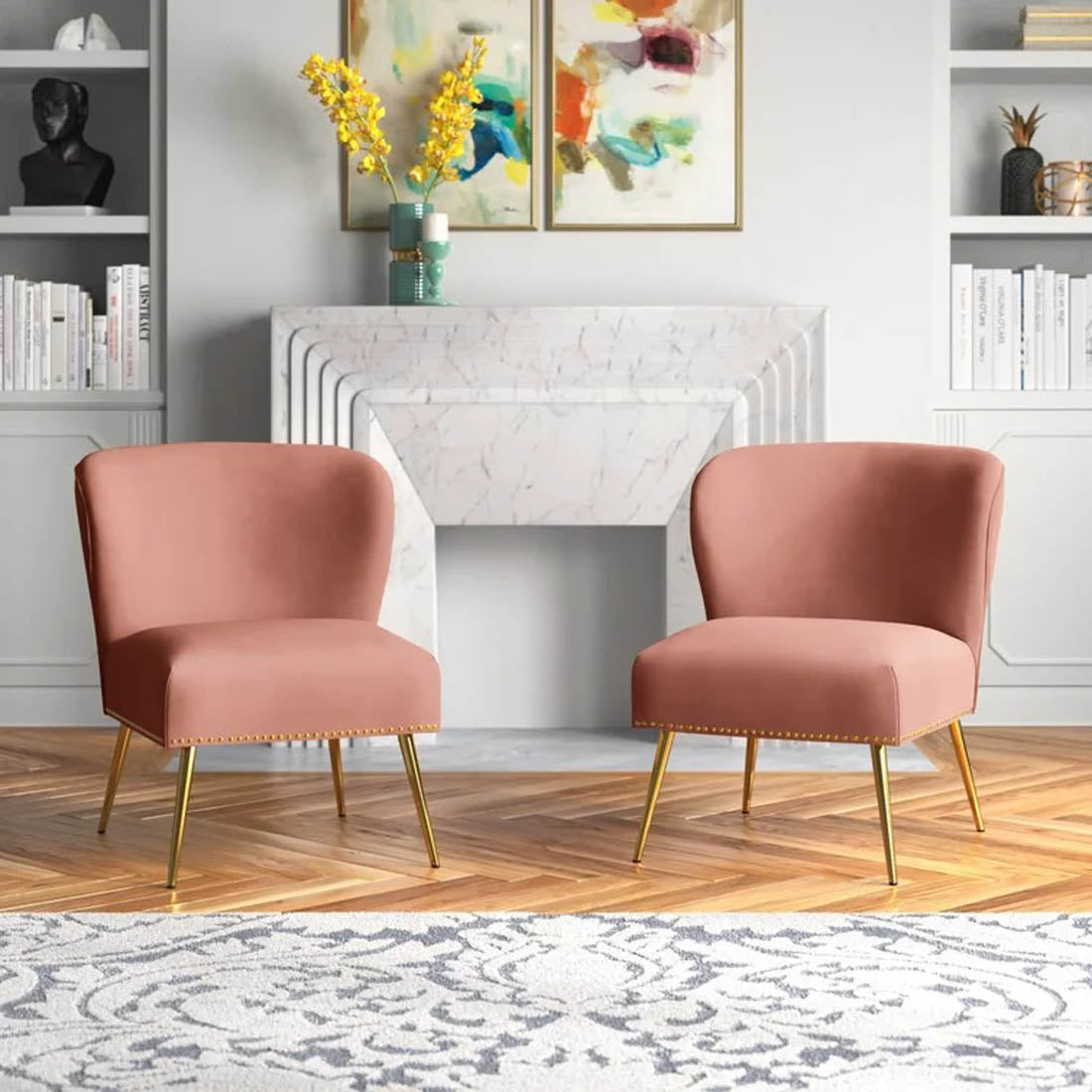 Minimalist Baby Pink Velvet Lounge Chairs Set Of 2