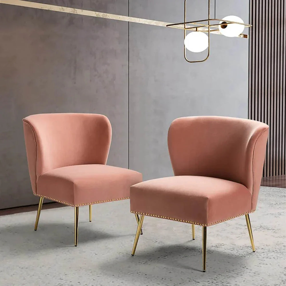 Minimalist Baby Pink Velvet Lounge Chairs Set Of 2 - All India Decor