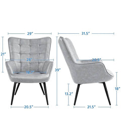 Grey Leatherette Luxurious Accent Chair