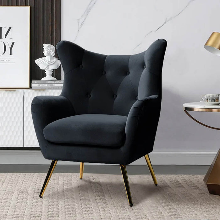 Royal Black Tufted Velvet Lounge Chair