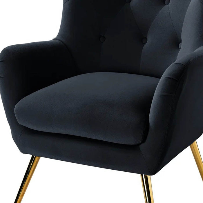 Royal Black Tufted Velvet Lounge Chair