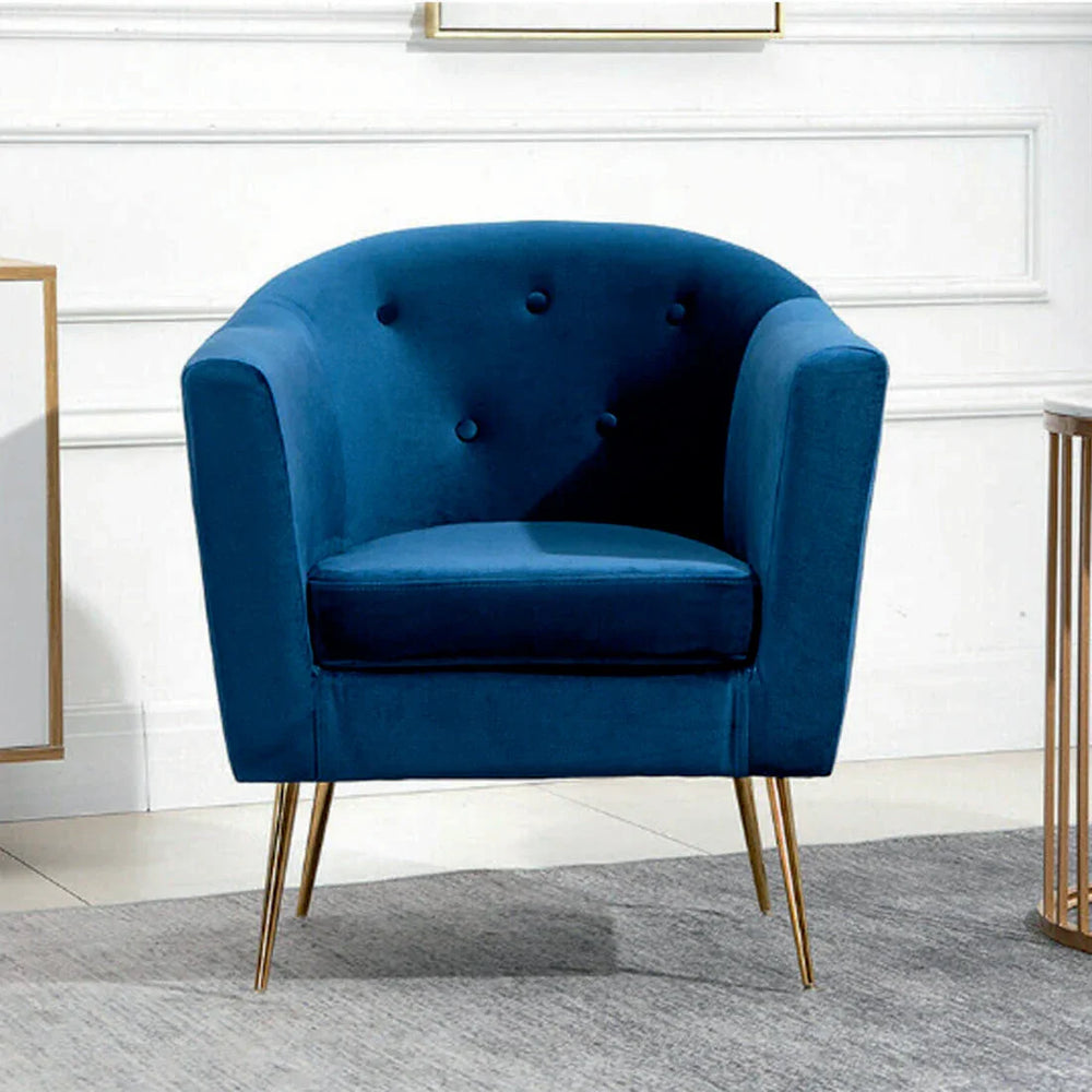 Royal Blue Tufted Round Back Cushiony Lounge Chair - All India Decor