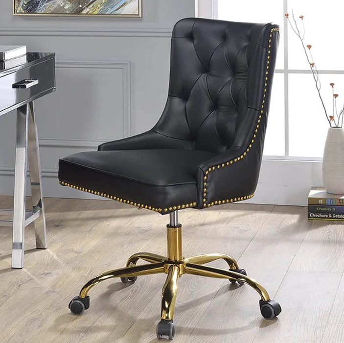 Golden Button Edge Black Leatherette Armchair