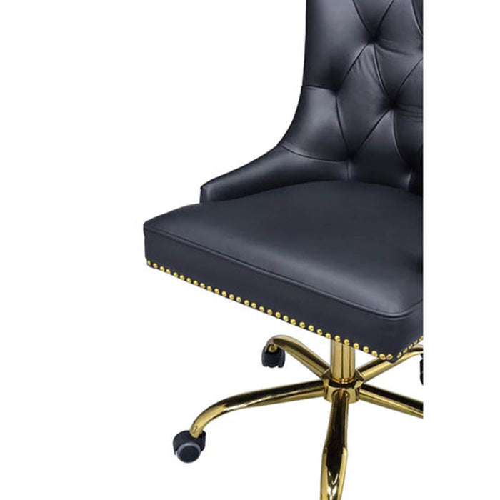 Golden Button Edge Black Leatherette Armchair