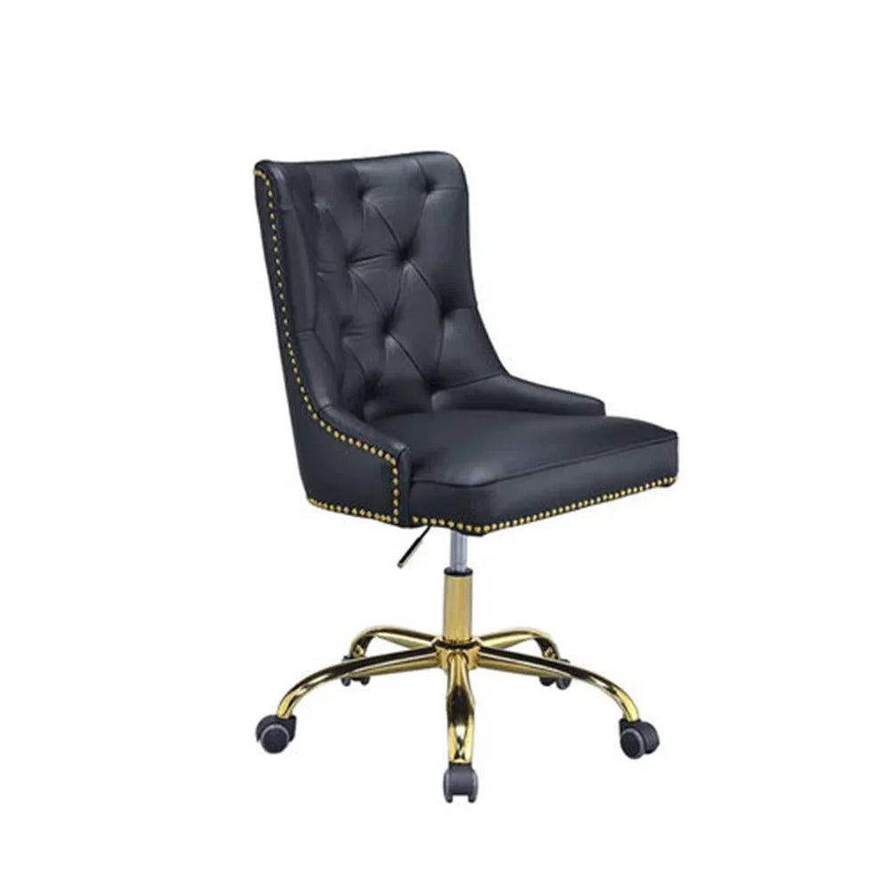 Golden Button Edge Black Leatherette Armchair - All India Decor