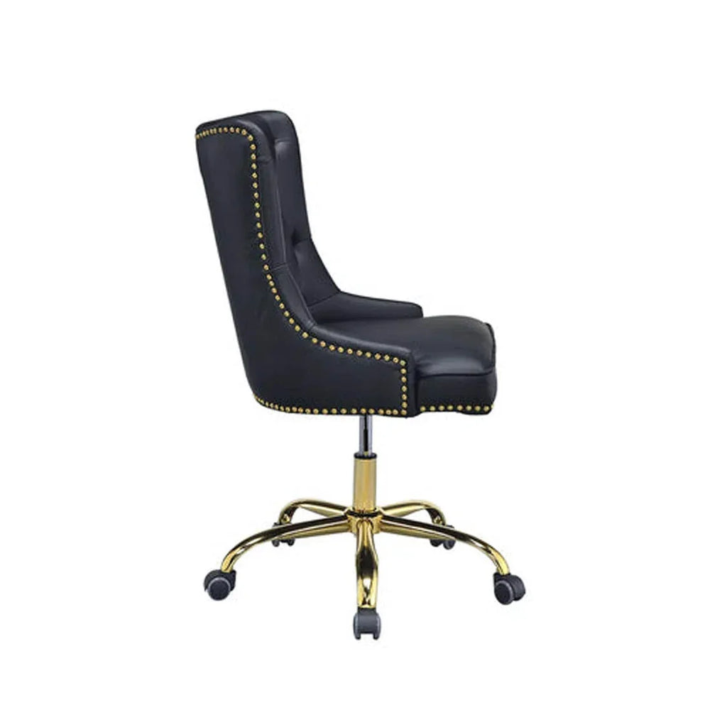 Golden Button Edge Black Leatherette Armchair - All India Decor