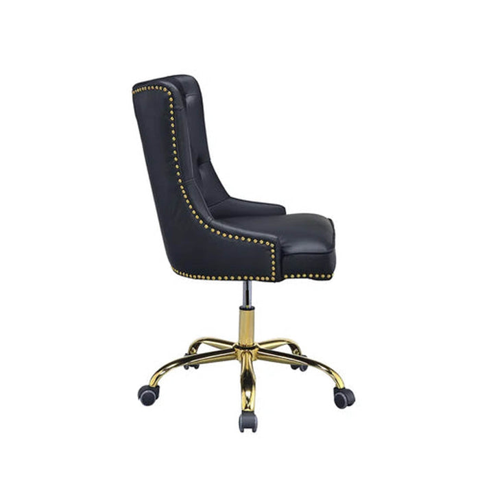 Golden Button Edge Black Leatherette Armchair