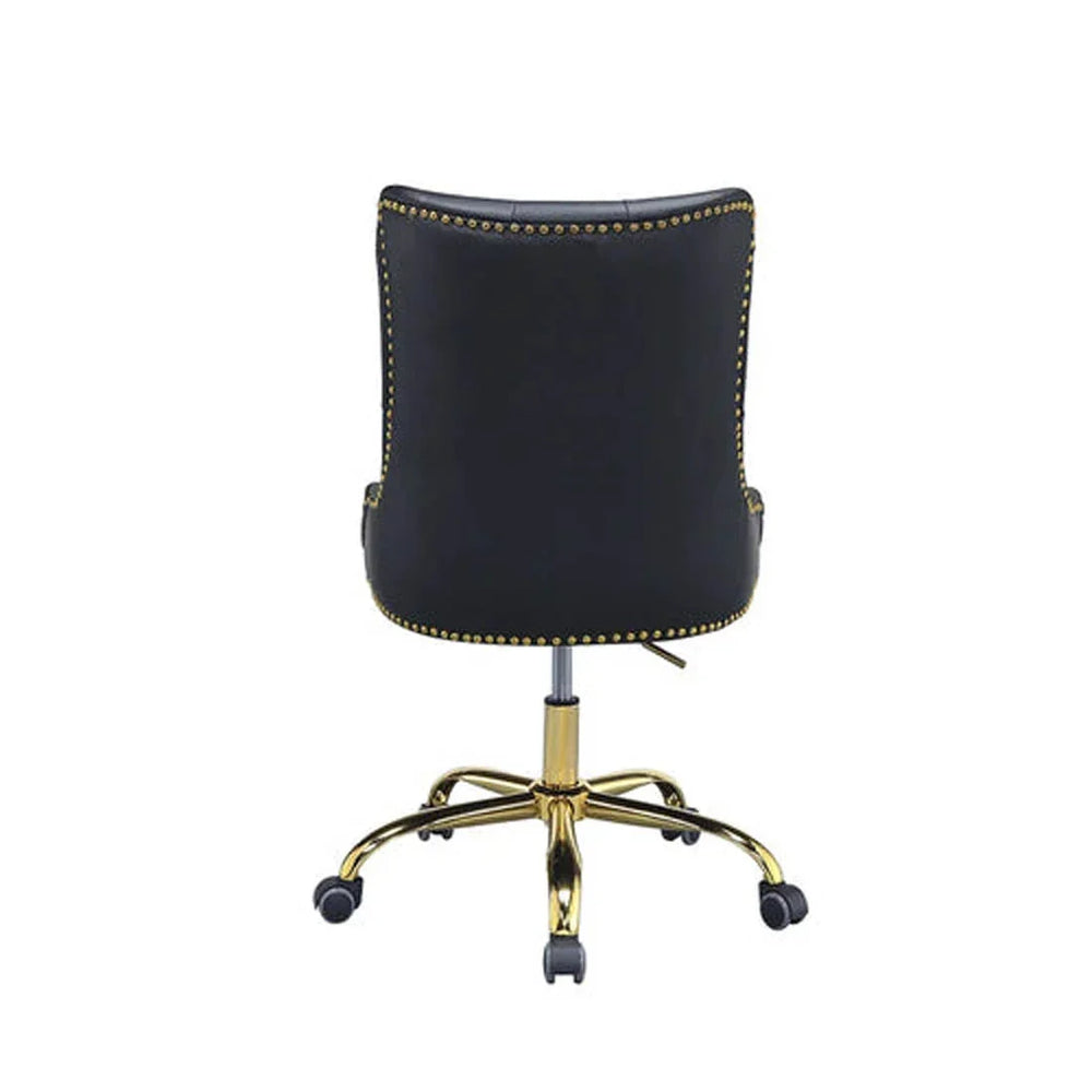Golden Button Edge Black Leatherette Armchair - All India Decor