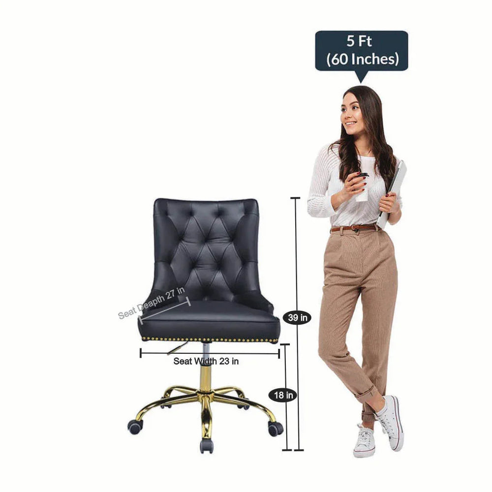 Golden Button Edge Black Leatherette Armchair - All India Decor