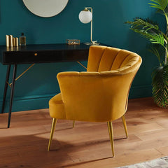 Opening Shell Designer Yellow Velvet Lounge Chair - All India Decor