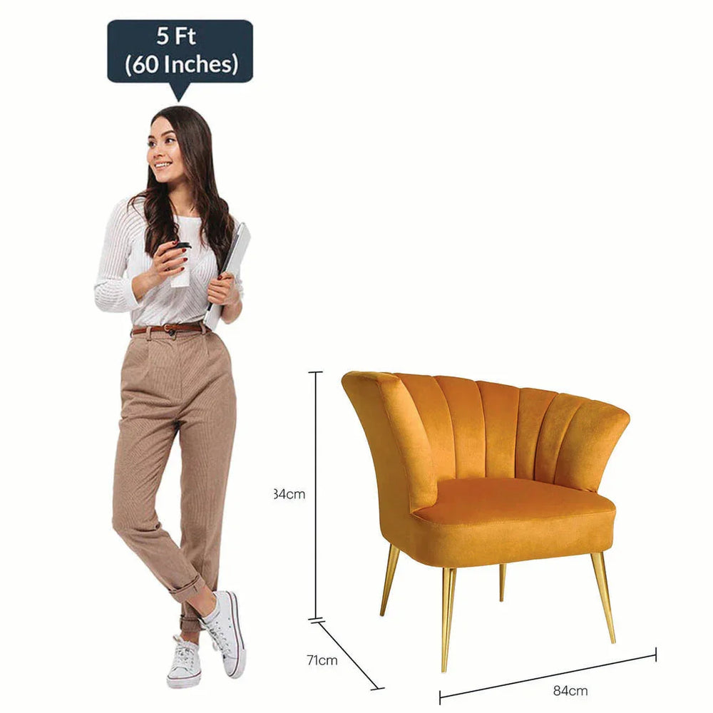 Opening Shell Designer Yellow Velvet Lounge Chair - All India Decor