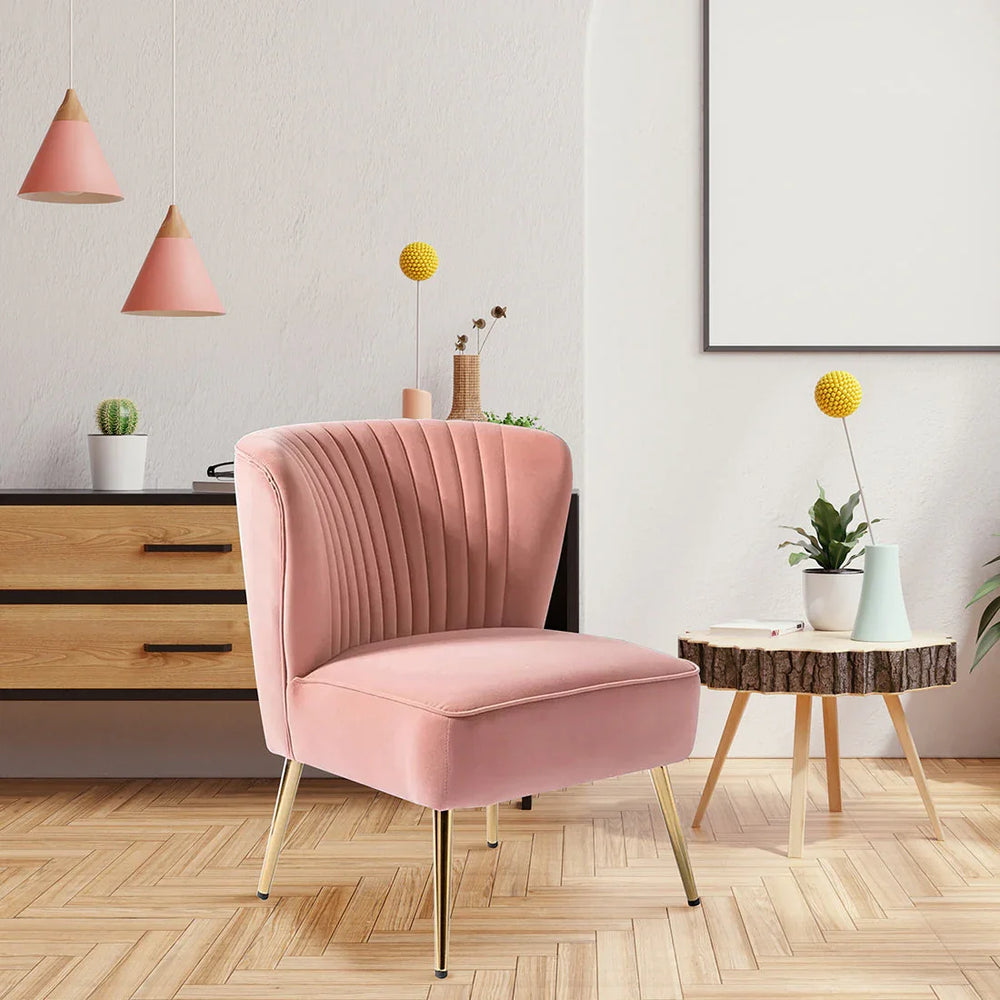 Classic Curved Back Pink Velvet Lounge Chair - All India Decor
