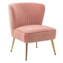 Classic Curved Back Pink Velvet Lounge Chair