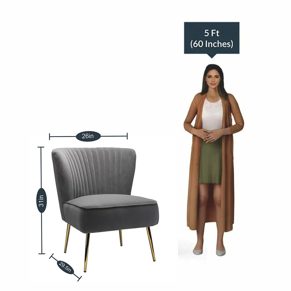 Classic Curved Back Grey Velvet Lounge Chair - All India Decor