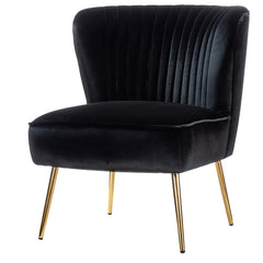 Classic Curved Back Black Velvet Lounge Chair