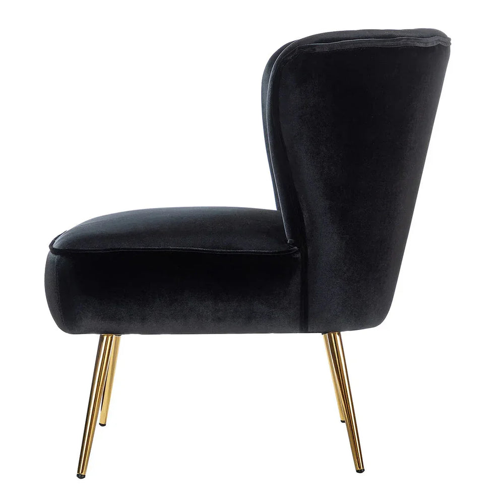 Classic Curved Back Black Velvet Lounge Chair - All India Decor