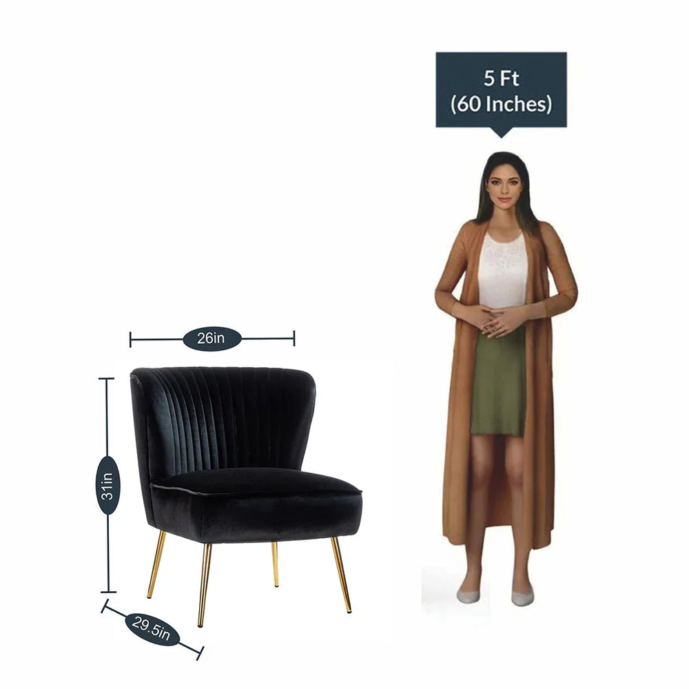 Classic Curved Back Black Velvet Lounge Chair - All India Decor