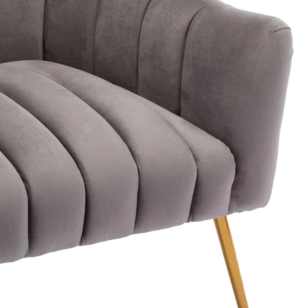 Vertical Channel Tufted Grey Velvet Lounge Chair - All India Decor