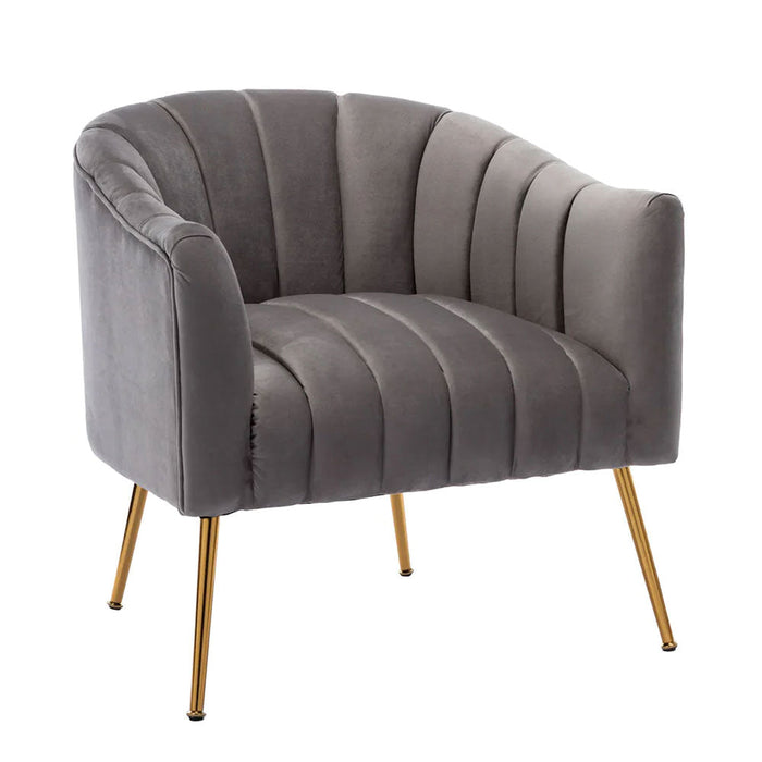 Vertical Channel Tufted Grey Velvet Lounge Chair