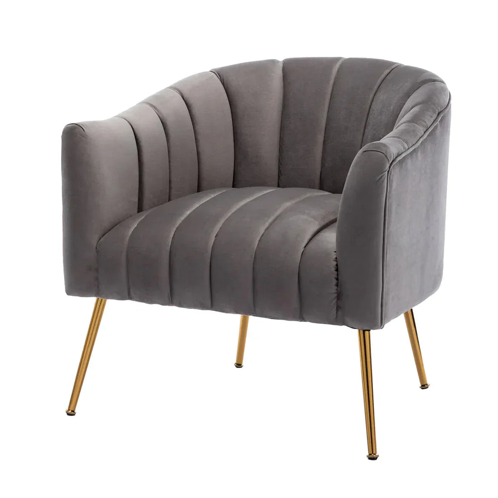 Vertical Channel Tufted Grey Velvet Lounge Chair - All India Decor