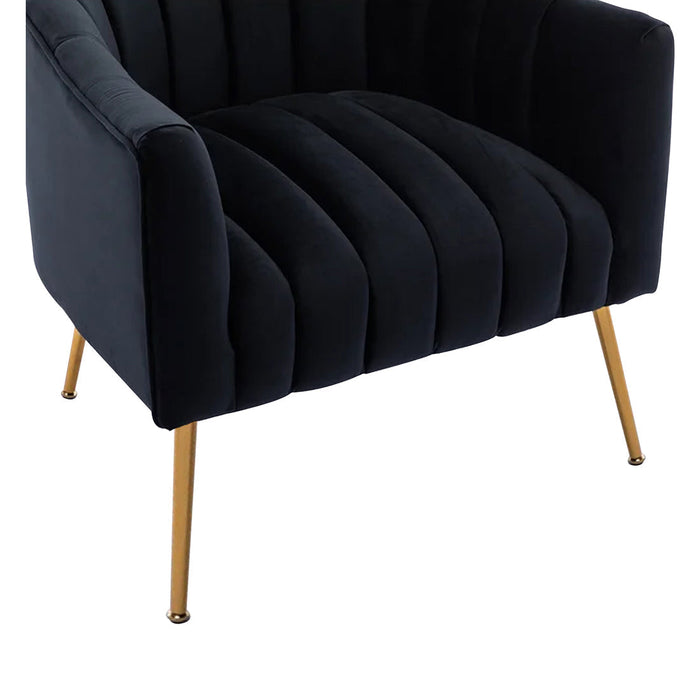 Vertical Channel Tufted Black Velvet Lounge Chair