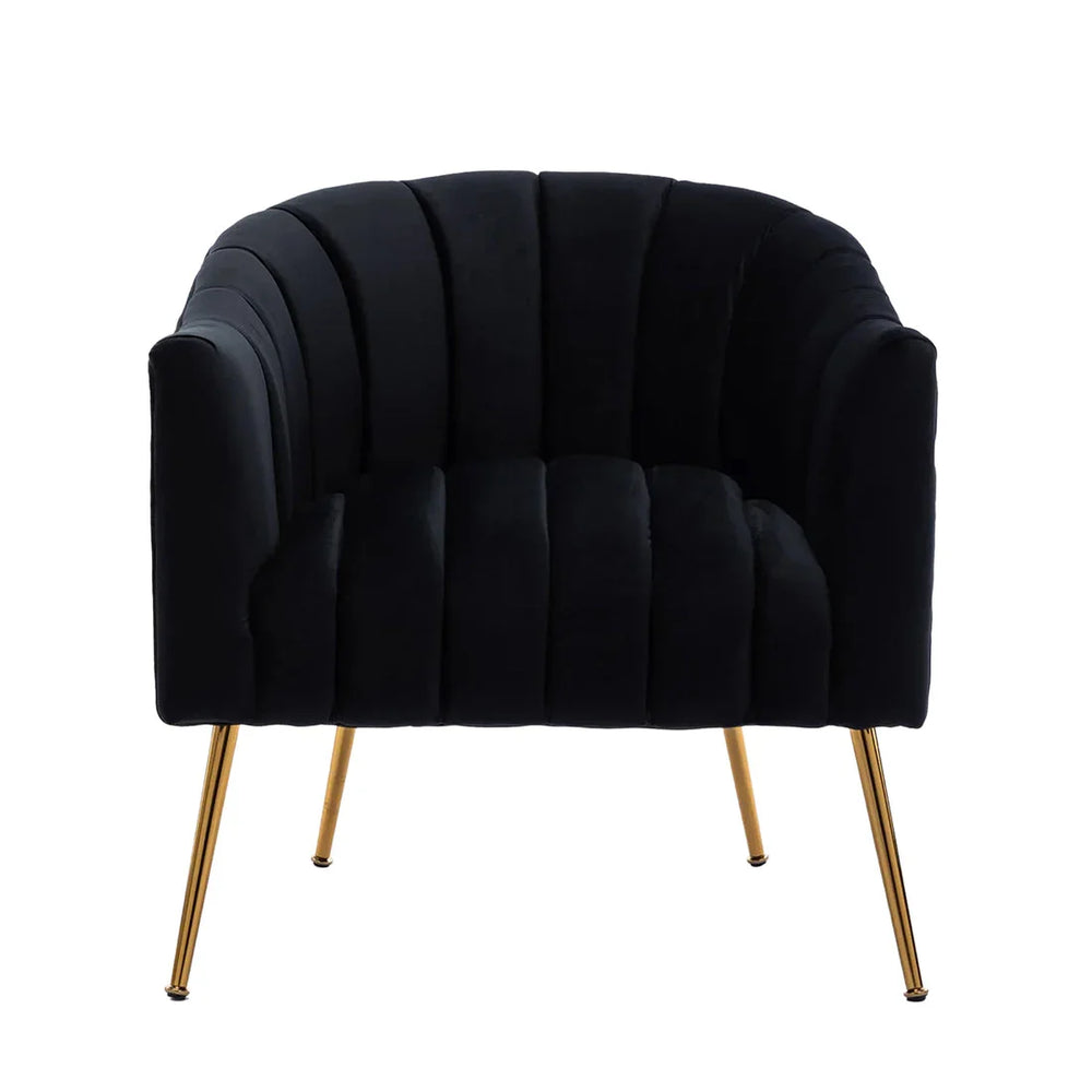 Vertical Channel Tufted Black Velvet Lounge Chair - All India Decor