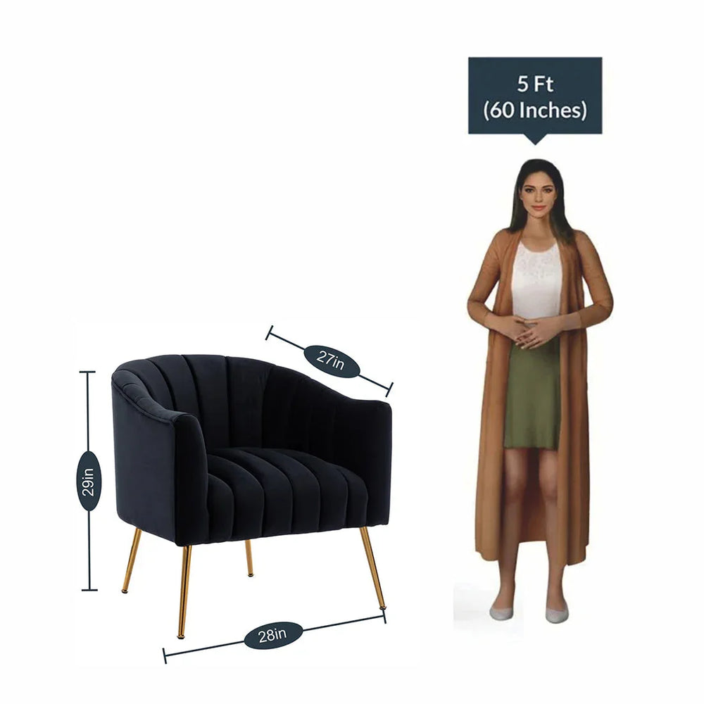 Vertical Channel Tufted Black Velvet Lounge Chair - All India Decor