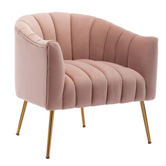 Vertical Channel Tufted Pink Velvet Lounge Chair