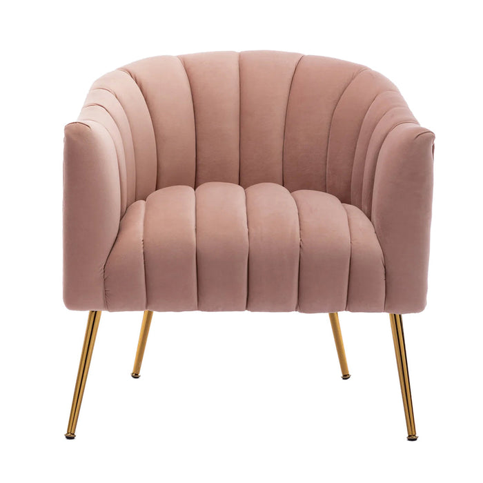 Vertical Channel Tufted Pink Velvet Lounge Chair