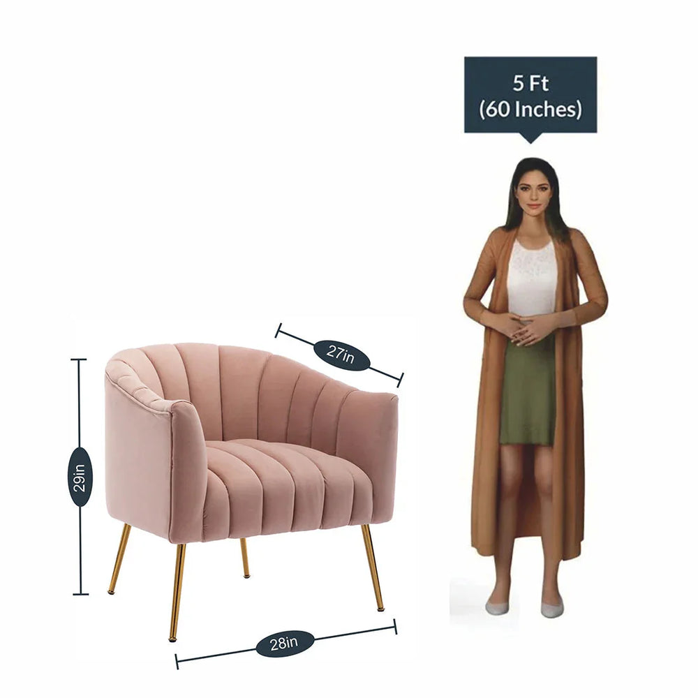Vertical Channel Tufted Pink Velvet Lounge Chair - All India Decor