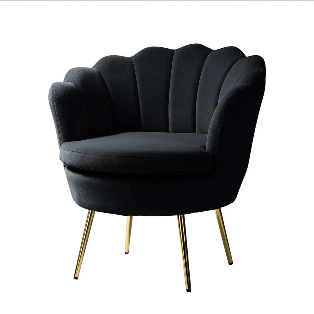 Shell Motif Luxury Black Velvet Lounge Chair - All India Decor