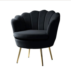 Shell Motif Luxury Black Velvet Lounge Chair