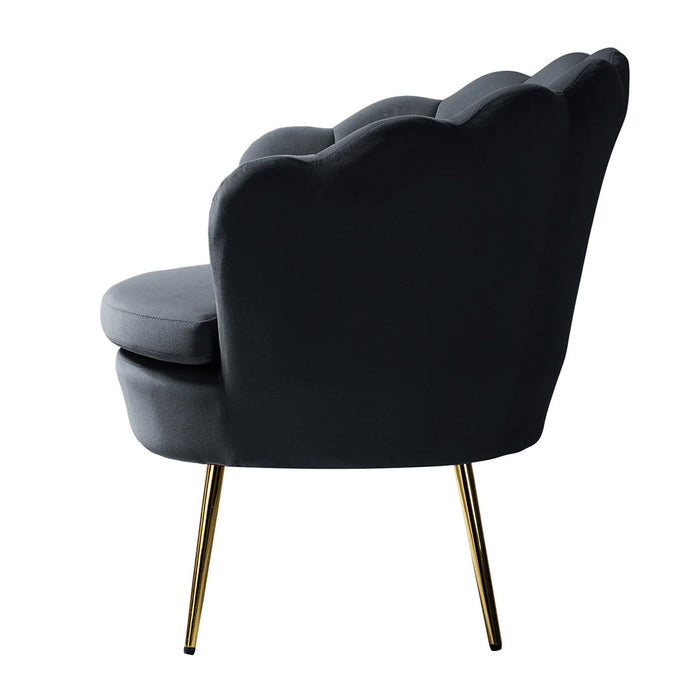 Shell Motif Luxury Black Velvet Lounge Chair